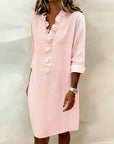 Ruffled V-Neck Solid Color Dress
