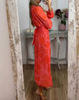 V-neck Waist-Cinching Printed Dress
