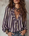 Deep V Vertical Striped Loose Blouse