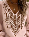 Puffed Sleeve V-Neck Loose Blouse