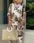 Floral Print Round Neck Two-Piece Set