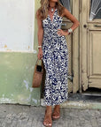Strapless Print V-Neck Slit Dress