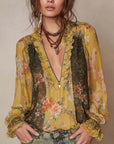 Half-Zip Floral Print Blouse