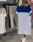 Crew Neck Casual Striped Dress