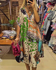 Casual Leopard and Colorful Print Deep V Dress