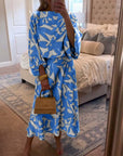 Temperament Printed Lantern Sleeves Casual Dress Set