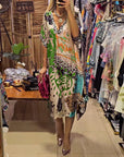 Casual Leopard and Colorful Print Deep V Dress