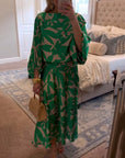 Temperament Printed Lantern Sleeves Casual Dress Set