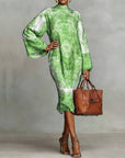 High-Neck Vintage Print Dress