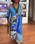 V-neck Printed Slit Dress