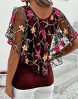 Embroidered Mesh Heavy Duty Blouse