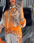 Temperament Stand Collar Zipper Wide Leg Suit