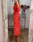 V-neck Waist-Cinching Printed Dress