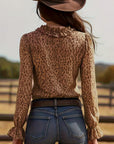 Ruffled V-Neck Leopard Print Blouse