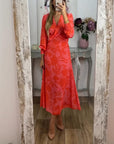 V-neck Waist-Cinching Printed Dress