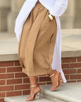 Solid-Color Elastic-Waist Tulip-Hem Cropped Pants