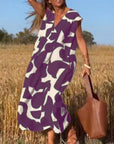 Patterned Deep V Midi Dress