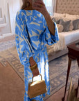 Temperament Printed Lantern Sleeves Casual Dress Set