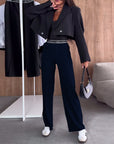 Casual Solid Color Zipper Pocket Straight Pants