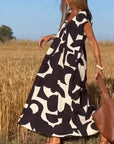 Patterned Deep V Midi Dress