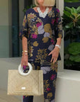 Floral Print Round Neck Two-Piece Set