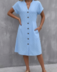 Jacquard V-Neck Button-Front Midi Shirt Dress