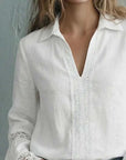 Elegant Solid Color Lace Bell Sleeve Blouse