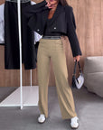 Casual Solid Color Zipper Pocket Straight Pants