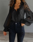 Lace Patchwork V-Neck Blouse