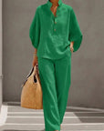 Stand Collar Batwing Sleeve Wide-Leg Pants Set
