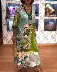 V-neck Printed Slit Dress