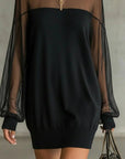 Lantern Sleeve Solid Color Patchwork Dress