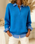 Solid Color Plaid Patchwork Sweater
