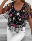 Embroidered Mesh Heavy Duty Blouse