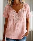 Lace Patchwork Short Sleeve Blouse