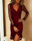 Swing Collar Solid Color Patchwork Dress