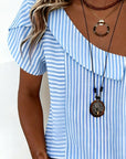 Striped Puff Sleeve Asymmetrical Blouse
