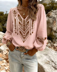 Puffed Sleeve V-Neck Loose Blouse