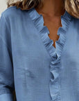 Ruffle V-Neck Long-Sleeve Blouse