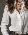 Lace Ruffle Bell Sleeve Blouse