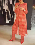 Elegant Polka Dot Slit suit