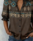 Western Style Printed Ruffle Short-Sleeve Blouse