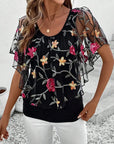 Embroidered Mesh Heavy Duty Blouse
