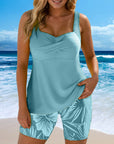 Two-Piece Body-Covering Printed Boxer Swimsuit