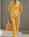Stand Collar Batwing Sleeve Wide-Leg Pants Set