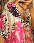 Casual Leopard and Colorful Print Deep V Dress