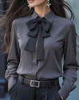 Bow Ruffle Long-Sleeved Shirt