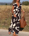 Patterned Deep V Midi Dress
