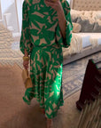 Temperament Printed Lantern Sleeves Casual Dress Set
