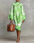 High-Neck Vintage Print Dress
